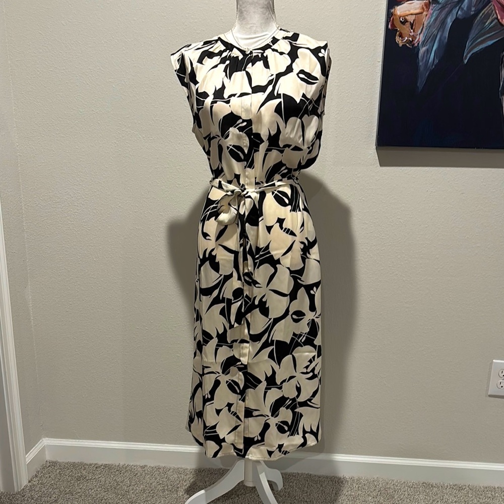 Ann Taylor Factory Black and Cream Floral Midi Dress